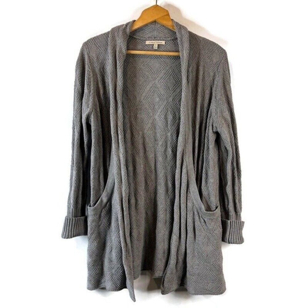 41 Hawthorn Womens Cardigan Sweater Size 1X Gray Open Front With Pockets